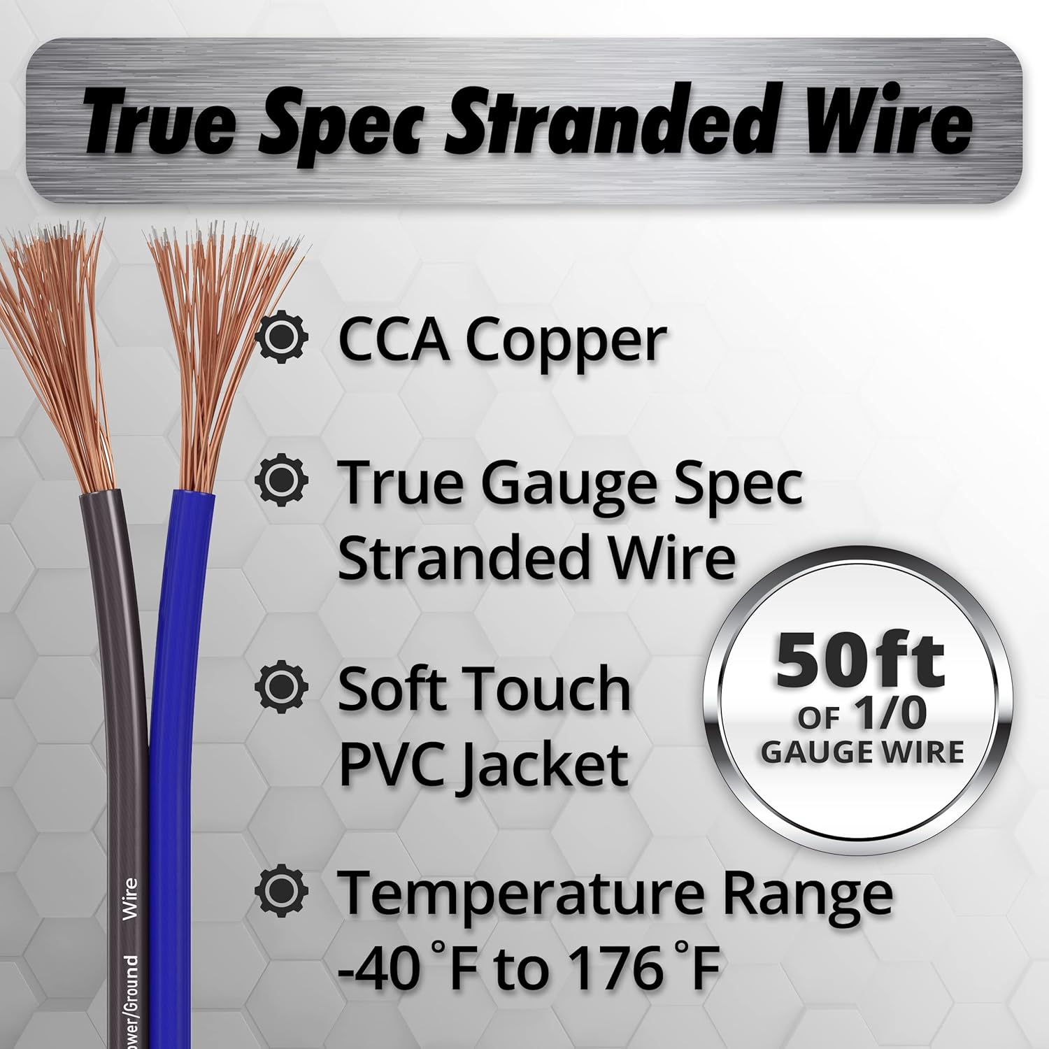 InstallGear Dual 4 Gauge Amp Wiring Kit with Amplifier Installation Wiring True Spec and Soft Touch Wire and 1/0 Gauge Black/Blue Wire (50ft) Copper Clad Aluminum CCA - Primary Automotive Wire
