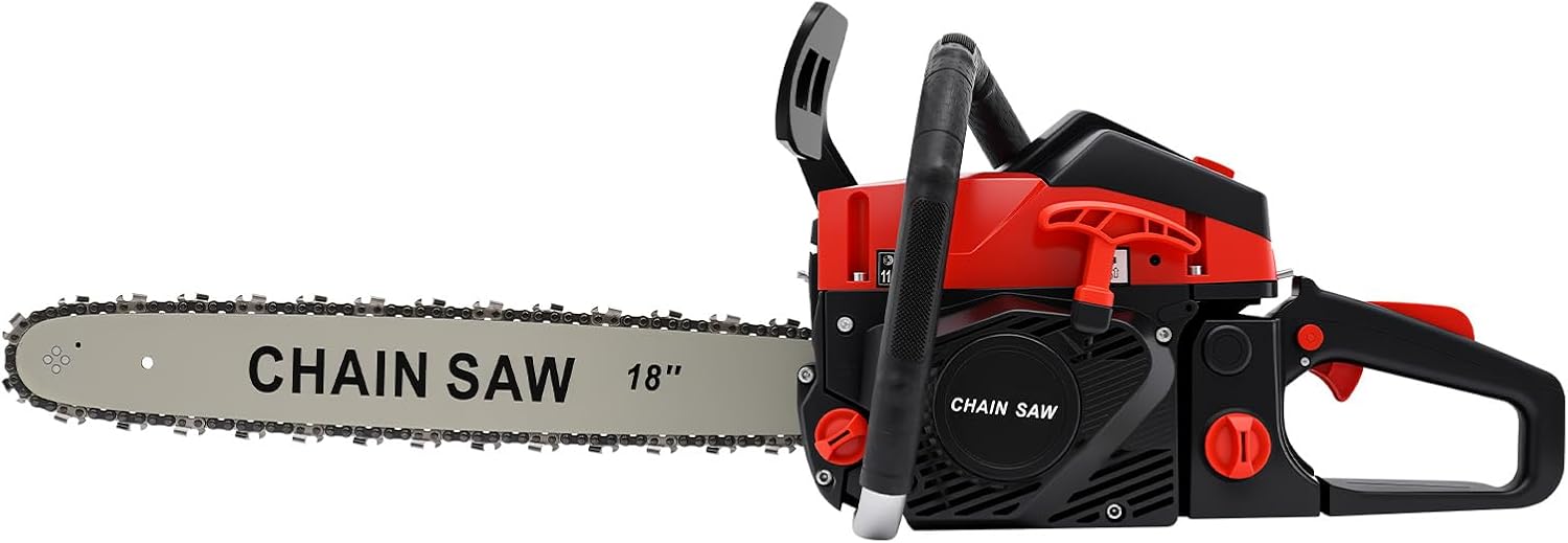 18 Inch 58CC Gas Chainsaw, 2 Stroke Handheld Gasoline Chain Saw 2.2Kw Single Cylinder Air-cooled Petrol Chainsaw Gas Powered Chain Saw for Cutting Wood Outdoor Garden Farm Home