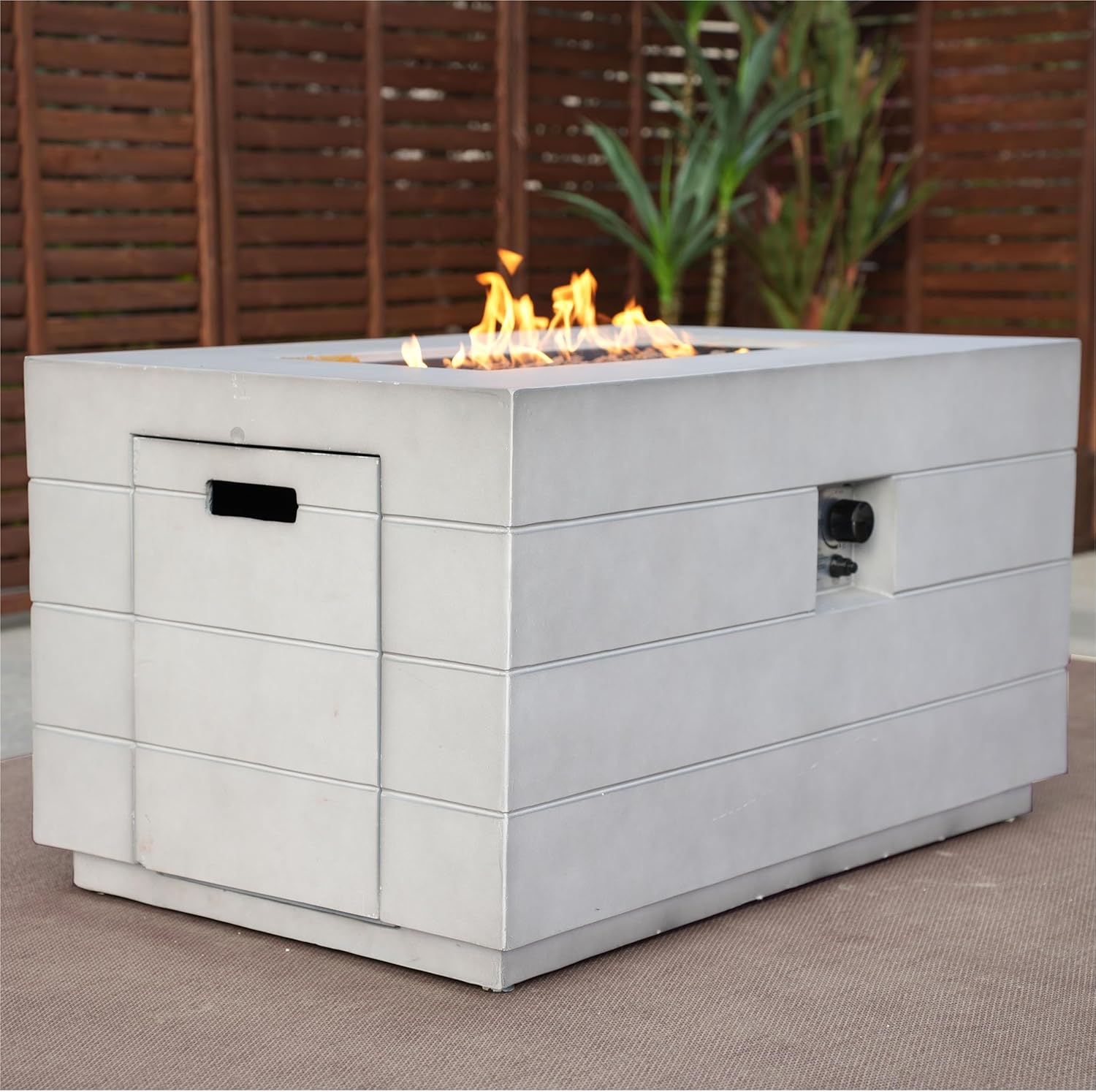 Contemporary Gray Aluminum Patio and Outdoor Rectangle Firepit Table
