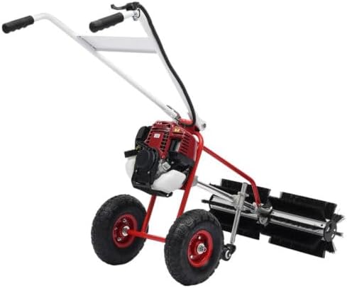 2.3HP 37.7CC Push Mower Handheld Gas Broom, Manual Lawn Mower with Wheels, Riding Lawn Mower Self Propelled Gas Lawn Mower Cleaner Tools