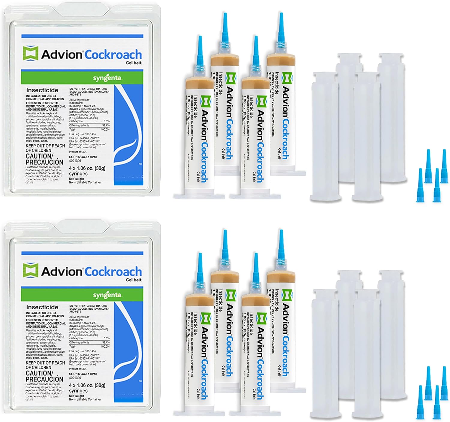 Advion Cockroach Gel Bait, 4 Tubes x 30-Grams, 4 Plunger and 4 Tips (Pack of 2)