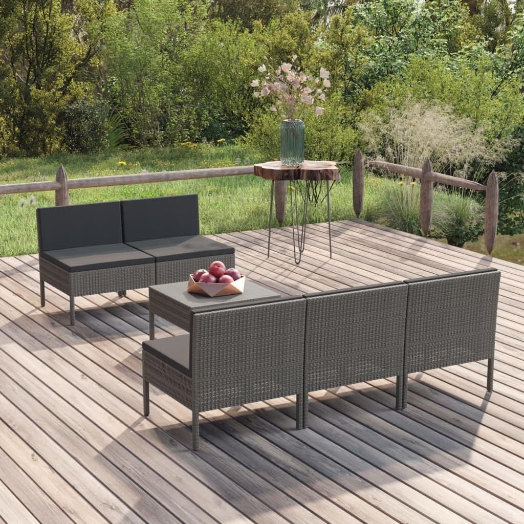 6 Piece Patio Lounge Set with Cushions Poly Rattan Gray,Chic and Durable Patio Lounge Set for Ultimate Relaxation Patio Furniture, Outdoor Furniture Sets