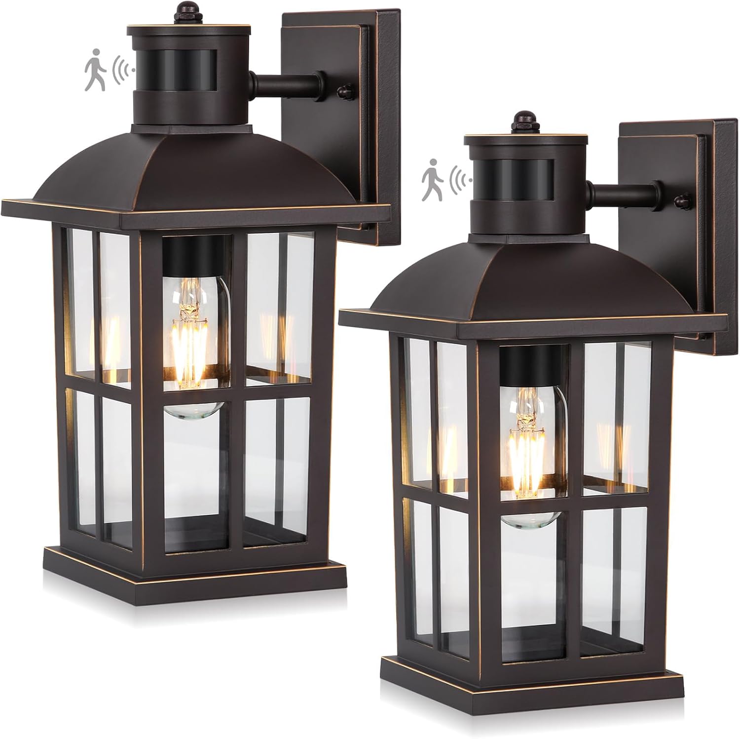 13in Motion Sensor Porch Lights, Anti-Rust 100% Aluminum Dusk to Dawn Outdoor Light Fixtures, Exterior Wall Lanterns Sconce Lighting Brown, Outside Lights for House Wall Mount for Entryway Garage