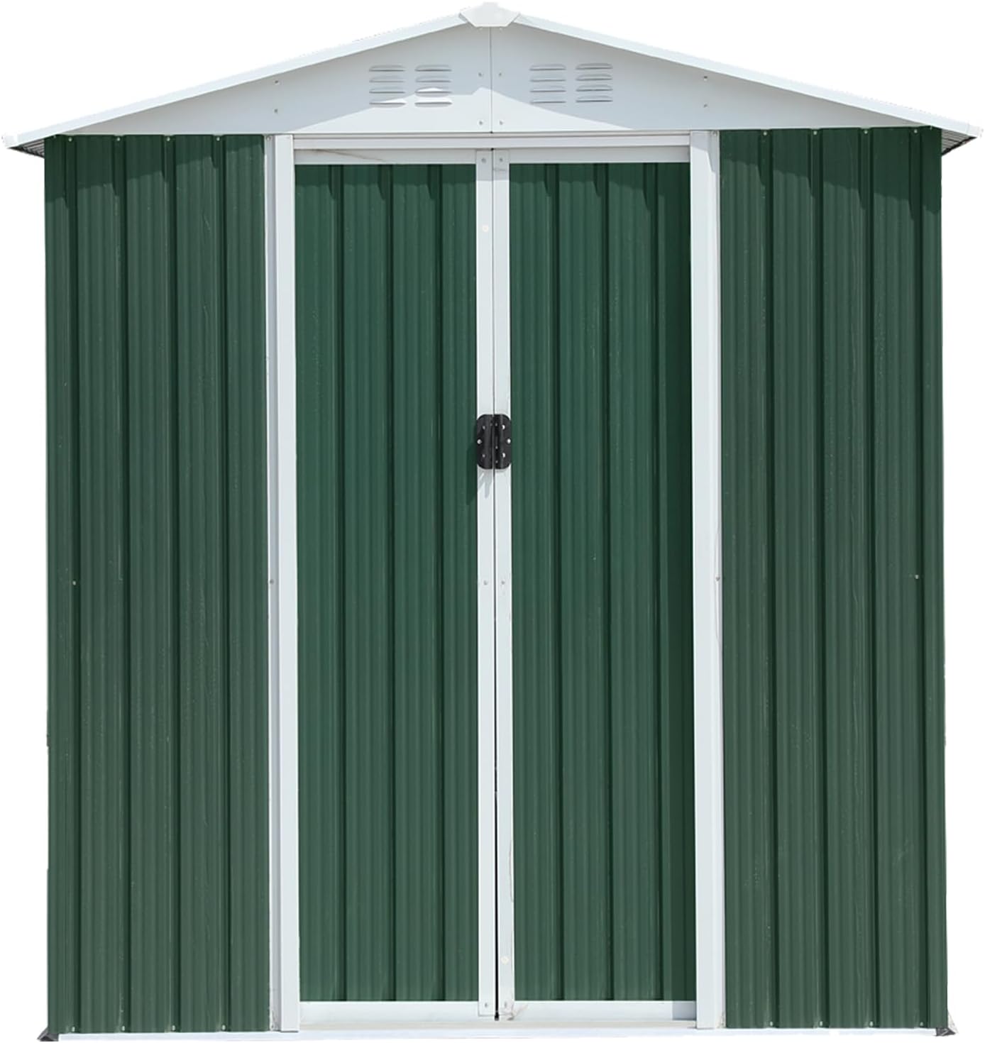 6FTx4FT Apex Roof Green Outdoor Tool Storage House Garden Shed with Aluminum Alloy Frame and Sliding Door