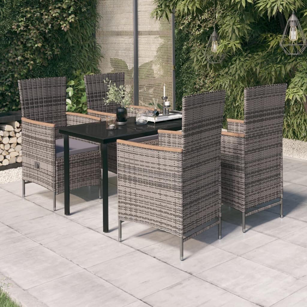 5 Piece Patio Dining Set with Cushions Gray,Modern Rattan Dining Set with Reclining Chairs for Outdoor and Patio Patio Furniture Sets, Outdoor Furniture Sets