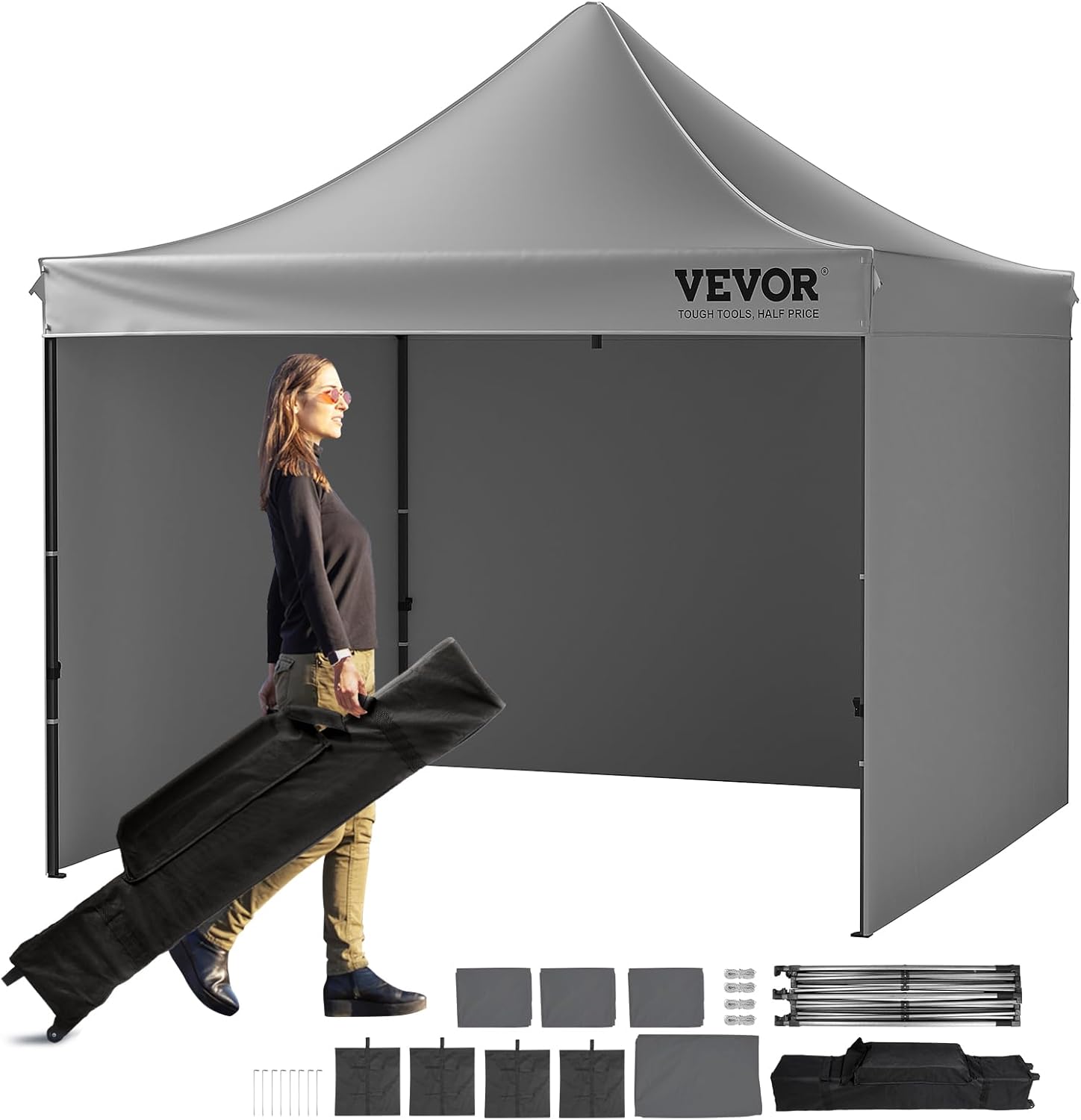 VEVOR 10x10 FT Pop up Canopy with Removable Sidewalls, Instant Canopies Portable Gazebo & Wheeled Bag, UV Resistant Waterproof, Enclosed Canopy Tent for Outdoor Events, Patio, Backyard, Party, Camping