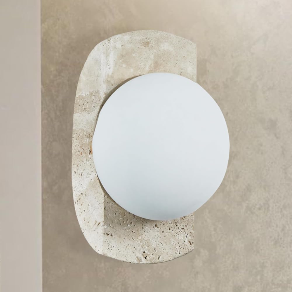Travertine Opaline Wall Sconce,Accents,Travertine,Opaline Glass,Unlacquered Brass,Wall Sconce,Sconce Lamp,Outdoor Wall Lamp 6.9