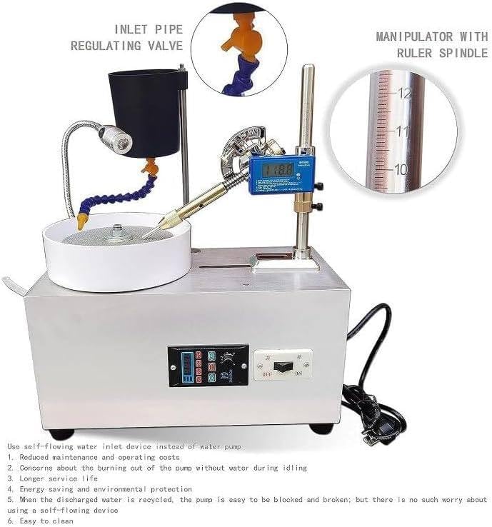 2800rpm Adjustable Stainless Steel Gemstone Faceting Machine, Desktop Gem Grinder, 180w Jewelry Polisher with Digital Display Manipulator, For Knives, Seals, Jewelry, Glass, Gemstones