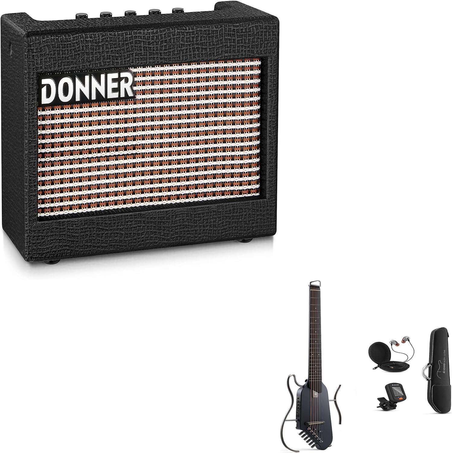 Portable Ultra-Light and Quiet Performance Headless Acoustic-Electric Guitar and Mini Electric Guitar Amp Wooden 3W Small Guitar Amplifier