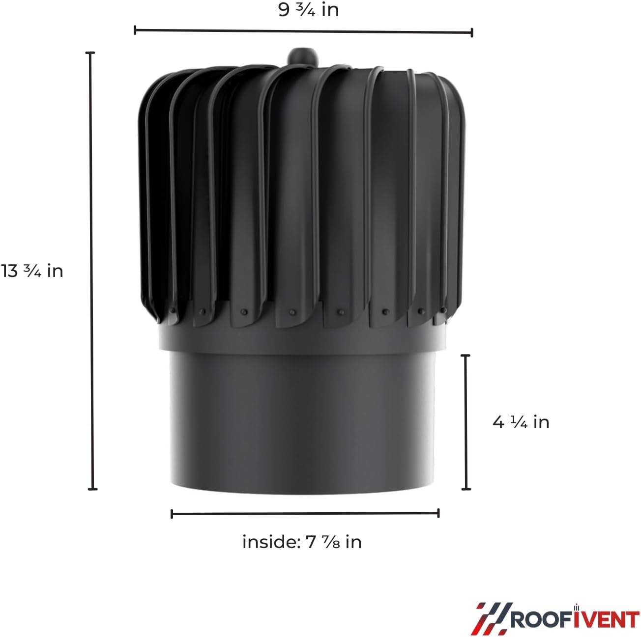 ROOFIVENT IVENT Turbo 8 inch ROOF Oblong Wind Turbine Exhaust Cowl/Black/UV Stable Polypropylene/High Performance Durable Turbine with Built in Spirit Level