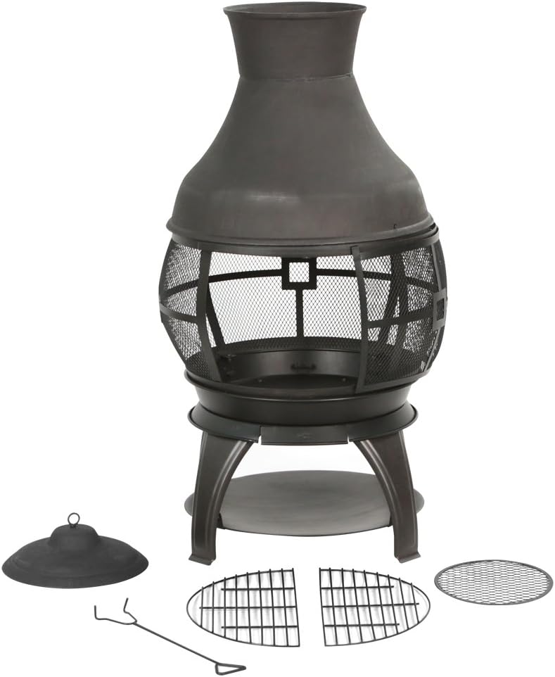 BALI OUTDOORS Wood Burning Fire Pits Chimenea Outdoor Fireplace Wooden Firepit, Brown-Black