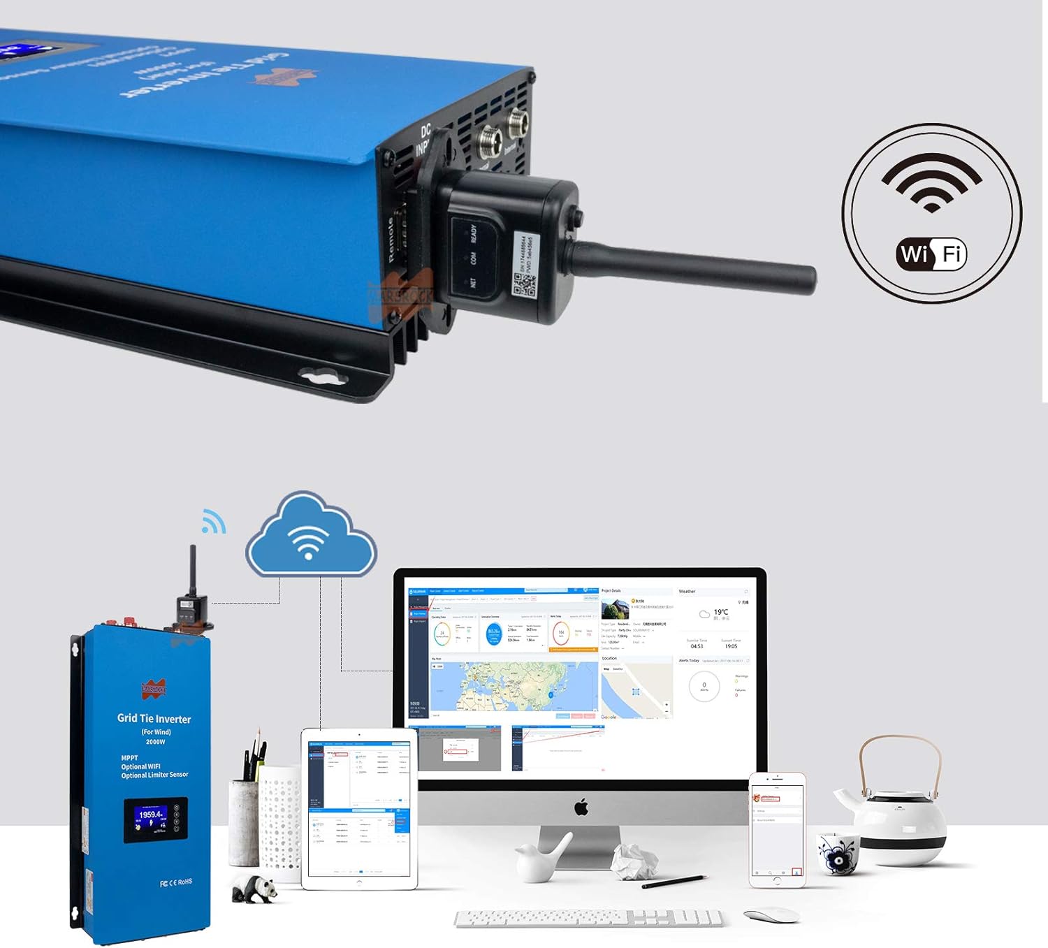 Mars Rock 2000W Wind Grid Tie Inverter with Limiter, Pure Sine Wave Inverter,Converts 45-90V DC Input to 240V AC Output,Perfectly Compatible with Home Wind Power Systems