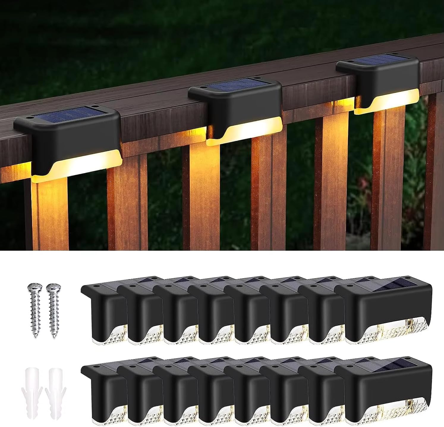 Solar Lights for Outdoor Waterproof Led Solar Deck Lights Step Lights for Outside Backyard,Patio Stairs,Fence,Diwali Xmas Gift Item 16 Pack Warm White