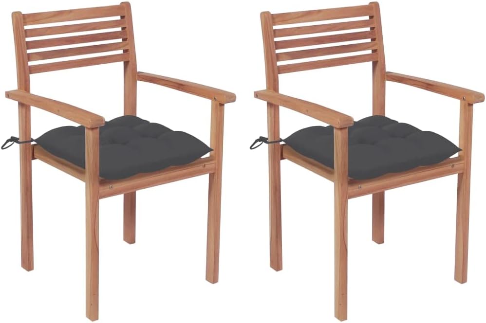 Patio Chairs 2 pcs with Anthracite Cushions Solid Teak Wood Outdoor Furniture, Outdoor Chairs