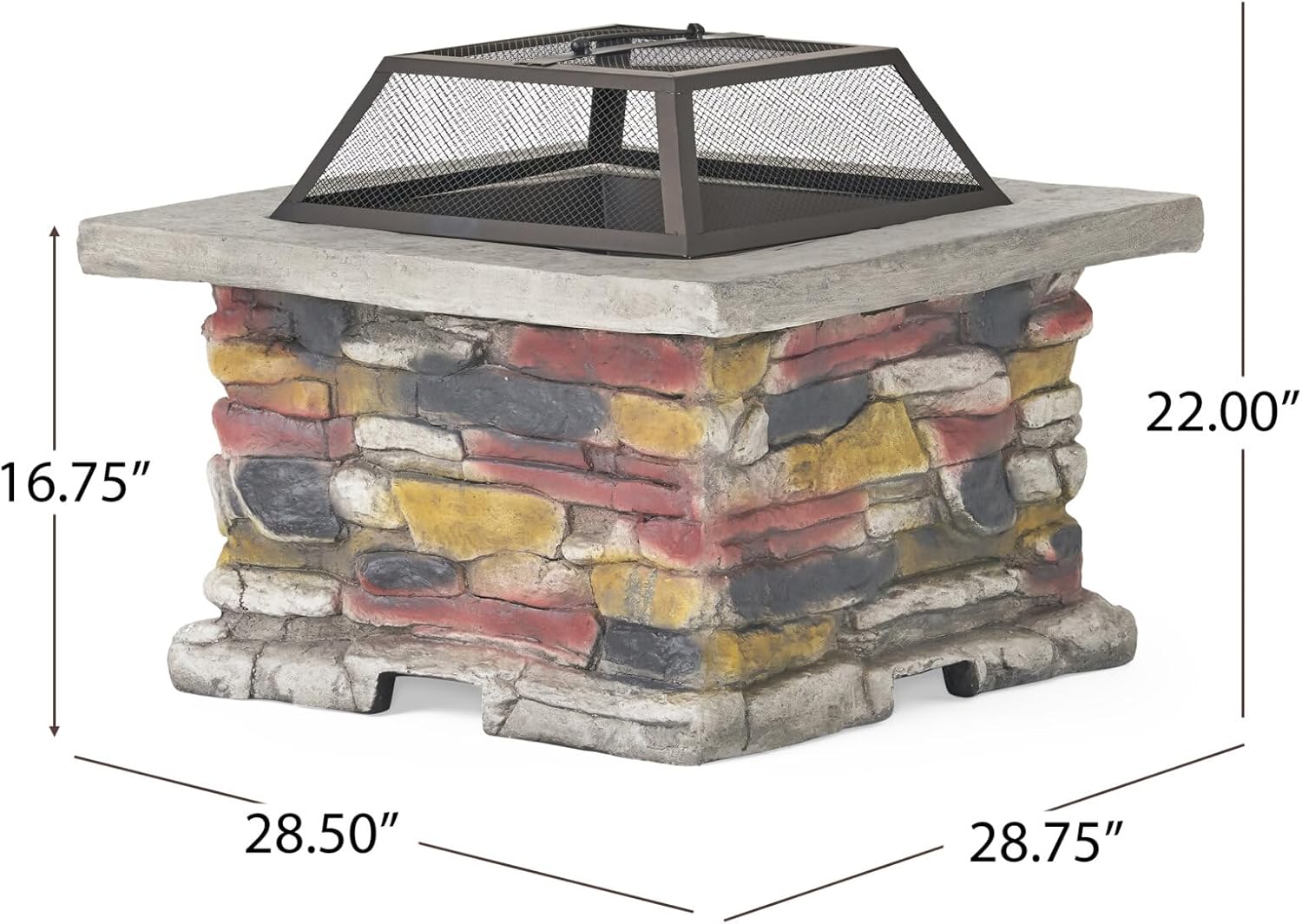 i-POOK 28 Inch Square Propane Gas Fire Pit, Stone Look Outdoor Propane Fire Pit with Lava Rocks & Metal Cover, Faux Stone Gas Fire Pit Table for Patio, Courtyard, Garden