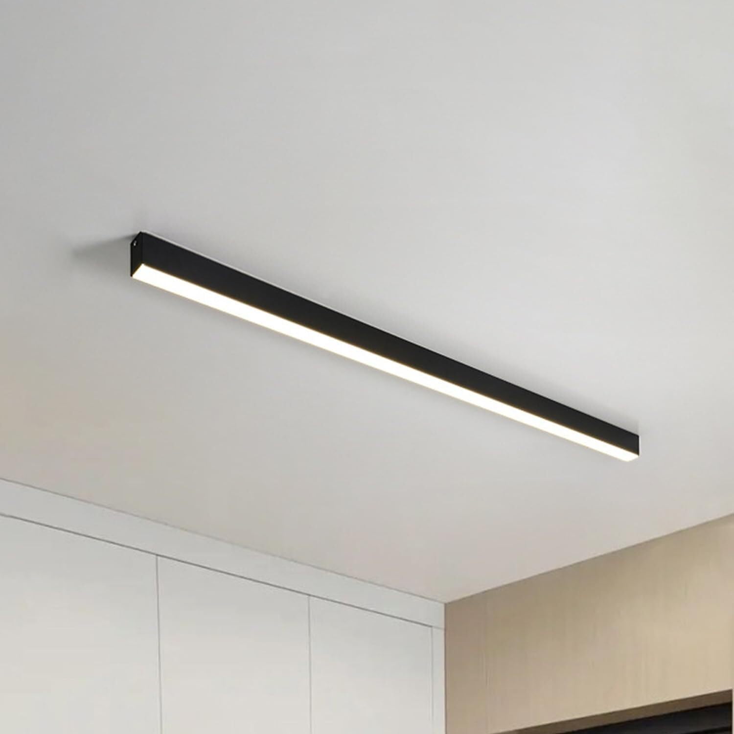 Linear Ceiling Light Fixture, Modern Minimalist Ceiling Lamp, Long Strip LED Ceiling Sconce, 3-Color Temperature Ceiling Lighting Fixtures for Dining Room Living Room Kitchen (Black,35cm)