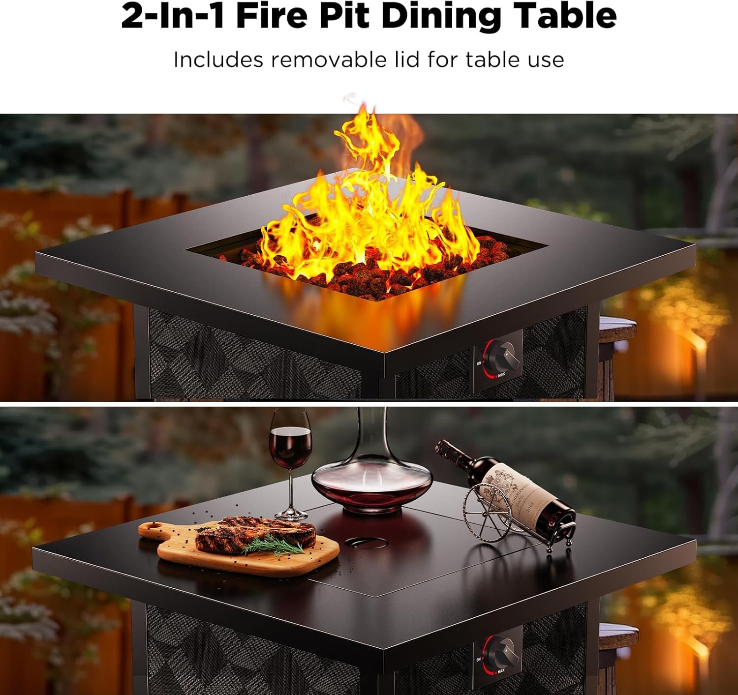 Ciays 28Inch Propane Fire Pit Table, 50,000 BTU Outdoor Gas Fire Pit Table CSA-Certified for Outside Patio with Removable Lid and Lava Rocks, Add Warmth and Ambience to Parties, Backyard, Garden