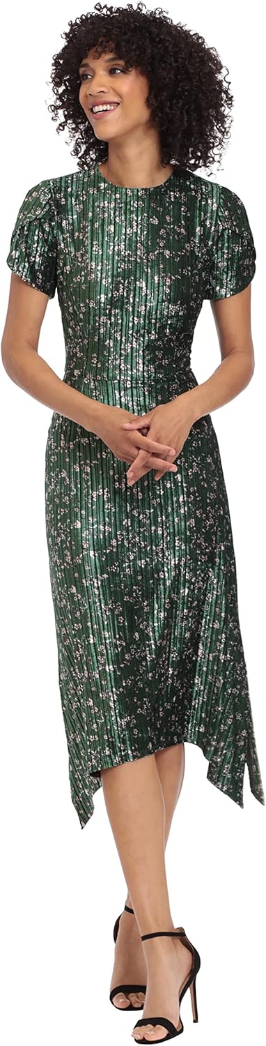 Maggy London Womens Tulip Sleeve Shark Bite Hem Midi Dress