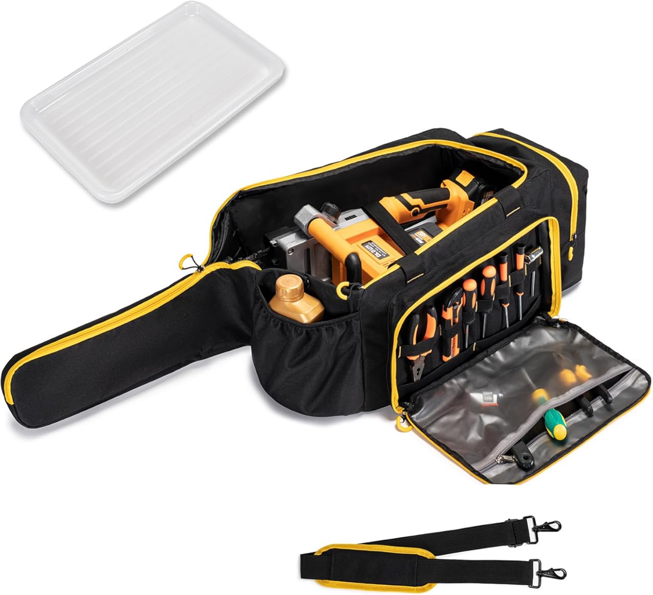 Chainsaw Case, Durable Chainsaw Bag with Removable Spill-proof & Wipe-clean Tray, Chainsaws Carrying Case Compatible with Greenworks, EGO Power+, Dewalt 14''/16''/18'' Cordless Chainsaws & Accessories