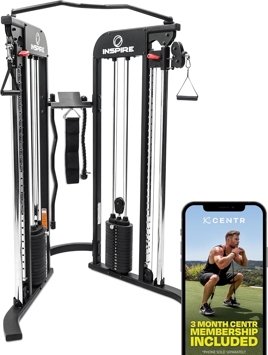 Inspire Fitness FTX Functional Trainer - Compact at Home Workout Machine with Accessories - Space Saving Design - Home Gym Cable Machine and Two 165 lb Weight Stacks