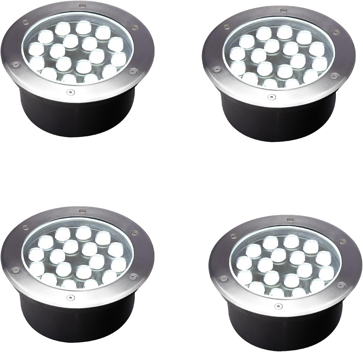 18W Outdoor In Ground Lights,Diameter 8 inches,Wired Landscape Lighting Waterproof,White 6500K,High Voltage 110V 120V Well Lights for Walkway,Driveway,Pathway,Pack of 4