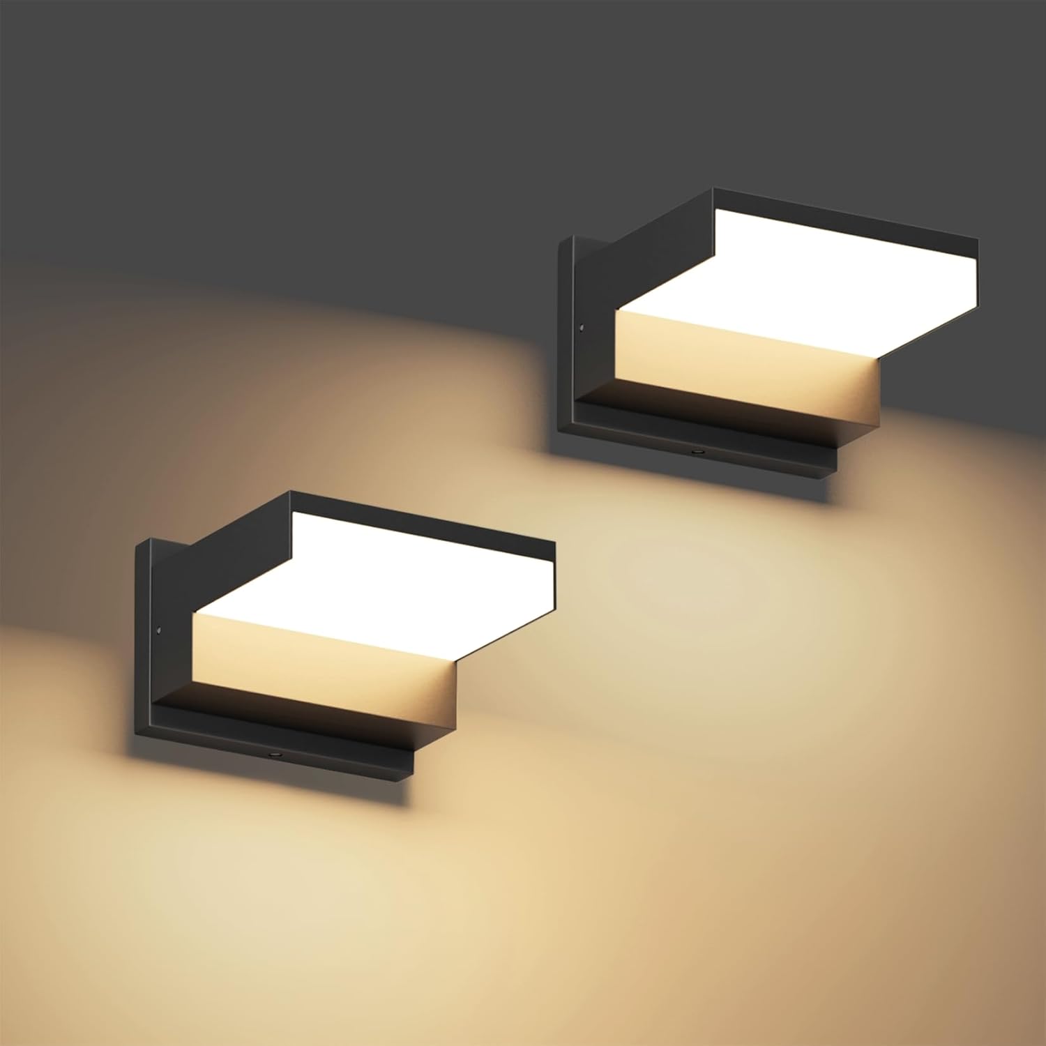 2 Pack Modern Outdoor Light,3000K Aluminum LED Exterior Wall Sconces IP65 Waterproof for House Garage Front Door