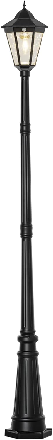Outsunny 8' Solar Lamp Post Light, Waterproof Aluminum, Motion Activated Sensor PIR, Automatic Outdoor Vintage Street Lamp for Garden, Lawn, Pathway, Driveway, Black