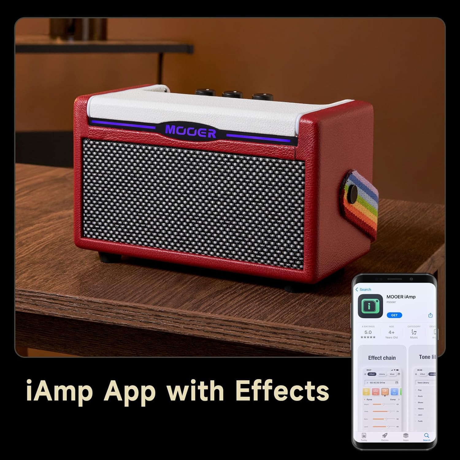 MOOER SD10i 10W Guitar Stereo Mini Combo with Multi Effects, Amplifier Carry Strap, LED Ambient Lights, F4 Wireless Controller