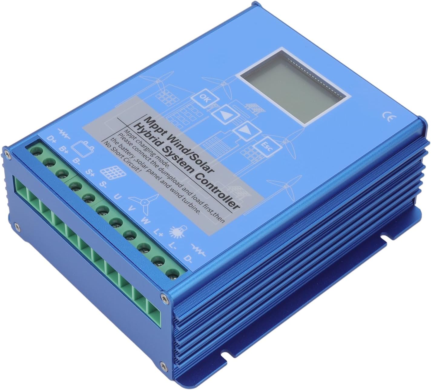 Wind Solar Hybrid Controller, 12V 24V MPPT Boost Charging LCD Display, Multifunctional Wind Energy Controller for Off Grid System (GPI-1010K)