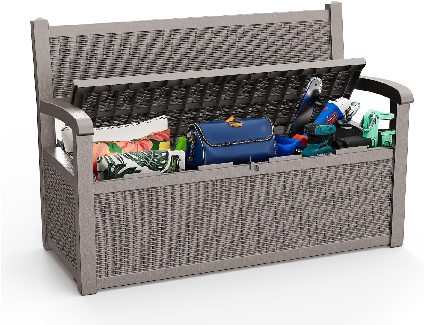 80 Gallon Outdoor Storage Bench Deck Box Waterproof Lockable,Outdoor Storage Furniture for Patio,Garden and Porch,Tools and Cushions（ Grey）