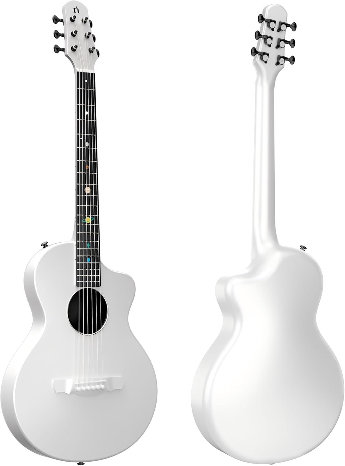Natasha Asteroid Carbon Fiber 38-inch White Folk Guitar,Acoustic Guitars/Travel Guitars,Integrated Casting With Carbon Fiber Composite Material, light and portable