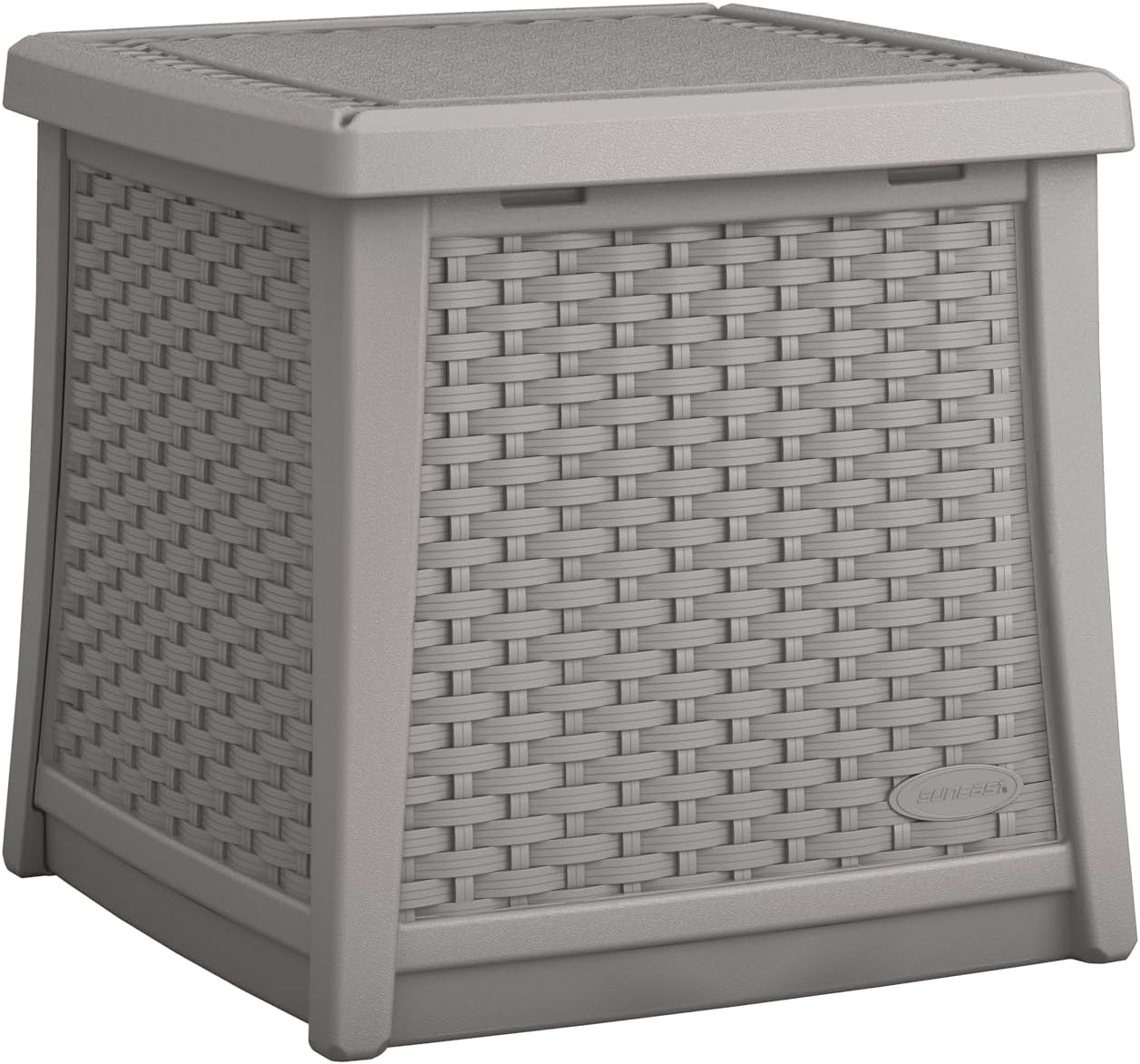Suncast 13 Gallon Resin Outdoor Storage End Table with Hinged Stay-Dry Lid for Outdoor Furniture, Pool Accessories, and Patio Cushions, Dove Gray