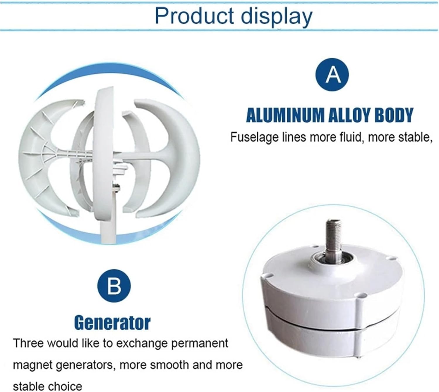 Wind Generator, Vertical Wind with Free Controller Yacht Farm Household with Solar System,Wind Turbine(White,24V)