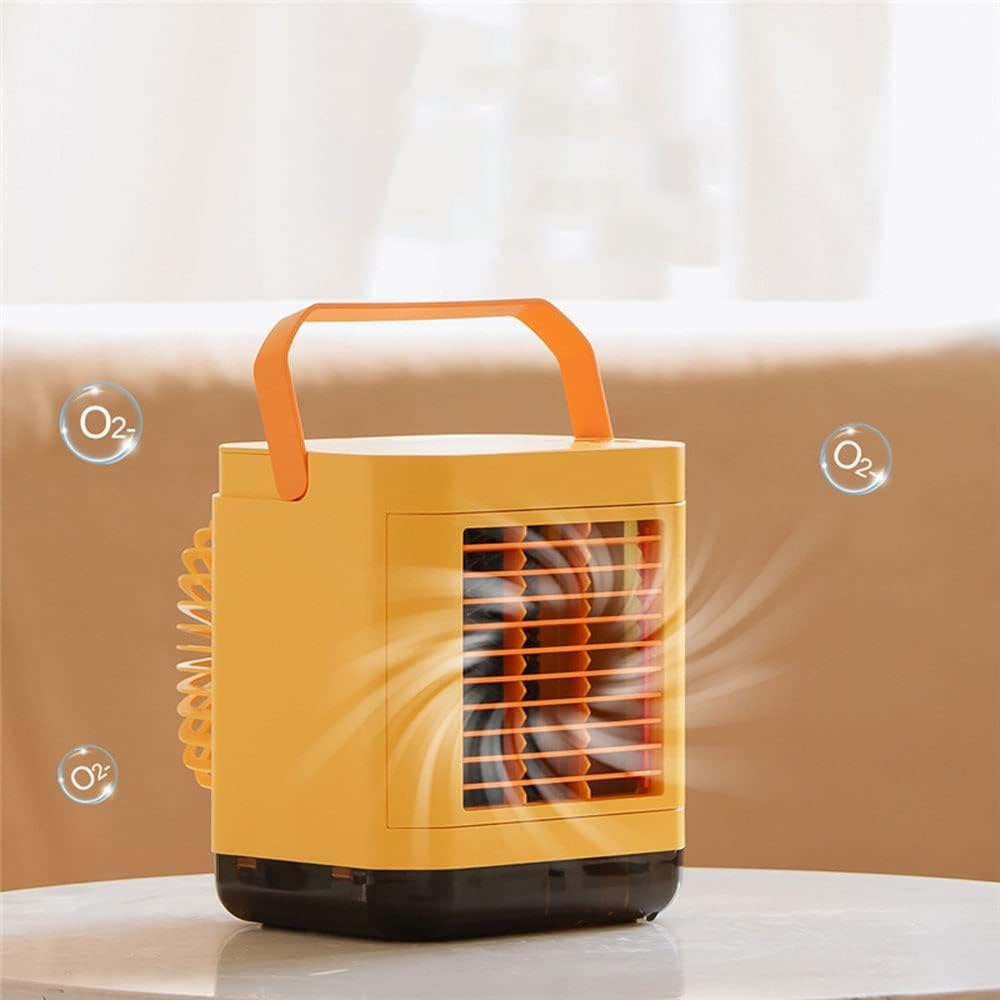 Portable Air Conditioner, Evaporative Air Cooler, Small Cooling Fan, 3 Speeds, 2000mAh Battery Powered & USB Rechargeable Mini Air Conditioner for Room Camping Car Office (Color : Yellow)