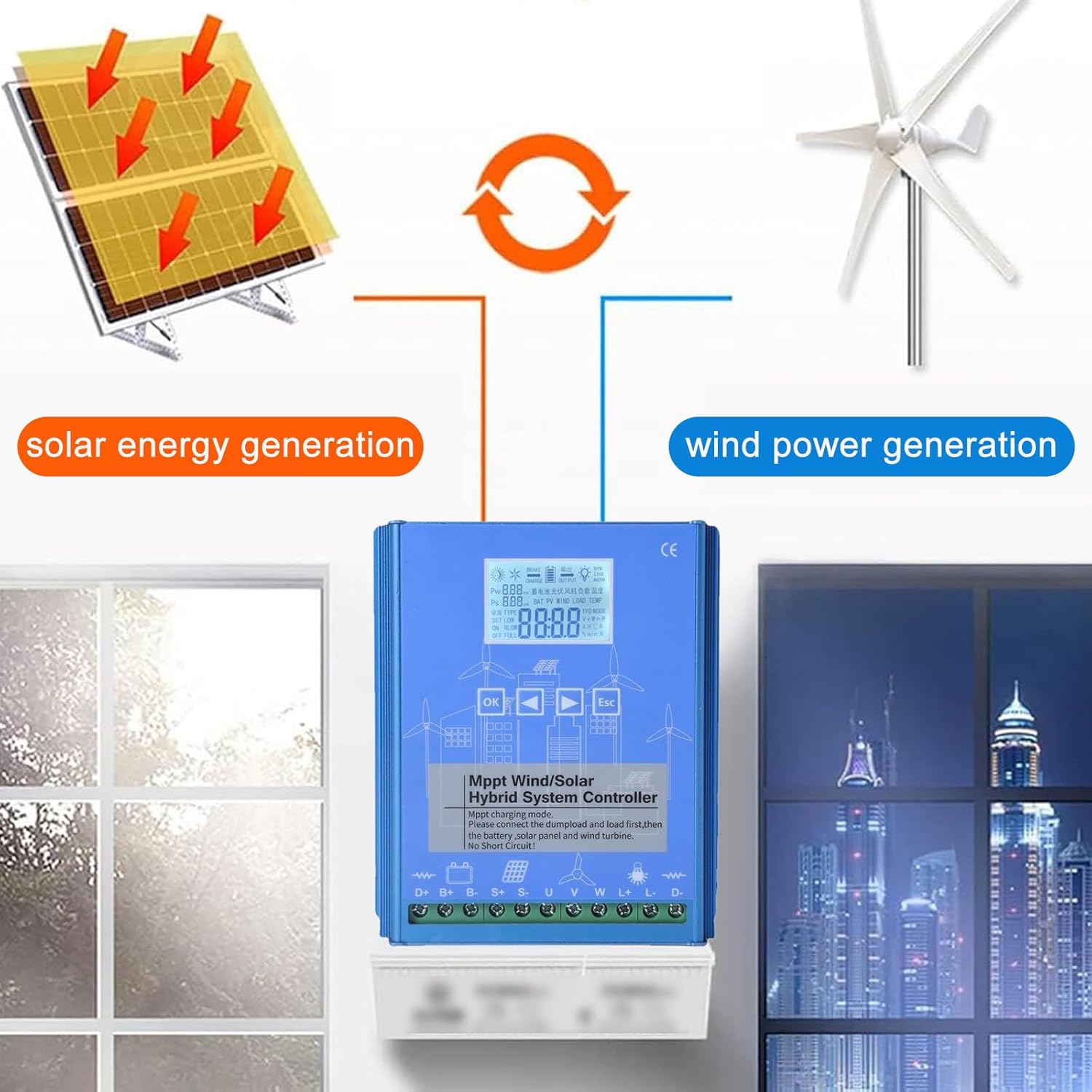 18000W Wind Solar Hybrid Charge Controller, 12V/24V 24V/48V Automatic Identification Wind Solar Complementary Regulator, Mppt Boost Charging 24V/48V