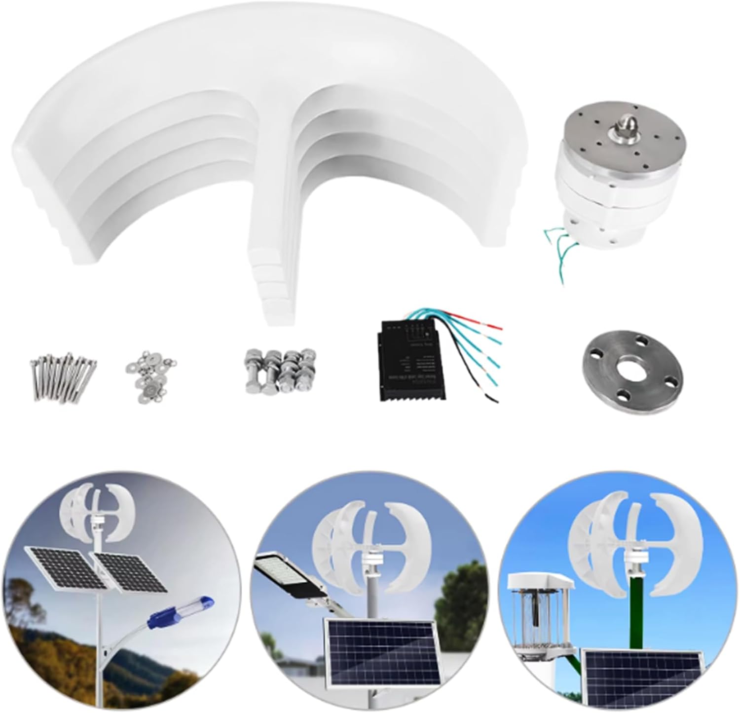 6000W 24V/12V Wind Turbine Generator with Controller Flange Plate Vertical Axis Windmill Off Grid System with 5 Blade Waterproof(White)