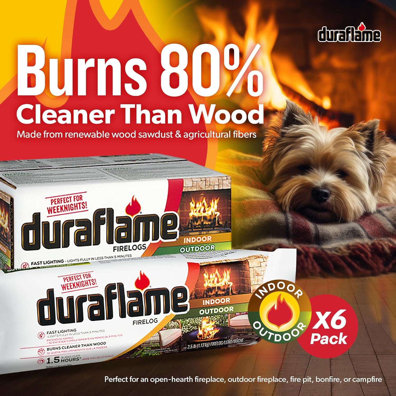 Duraflame 18-Pack Firelogs, Wood Alternative for Indoor or Outdoor Fireplace, 2.5 lb Each - Fast Lighting, Burns Over 1.5 Hours, Log for Open-Hearth Fireplaces, Bonfires, Fire Pits and Campfires