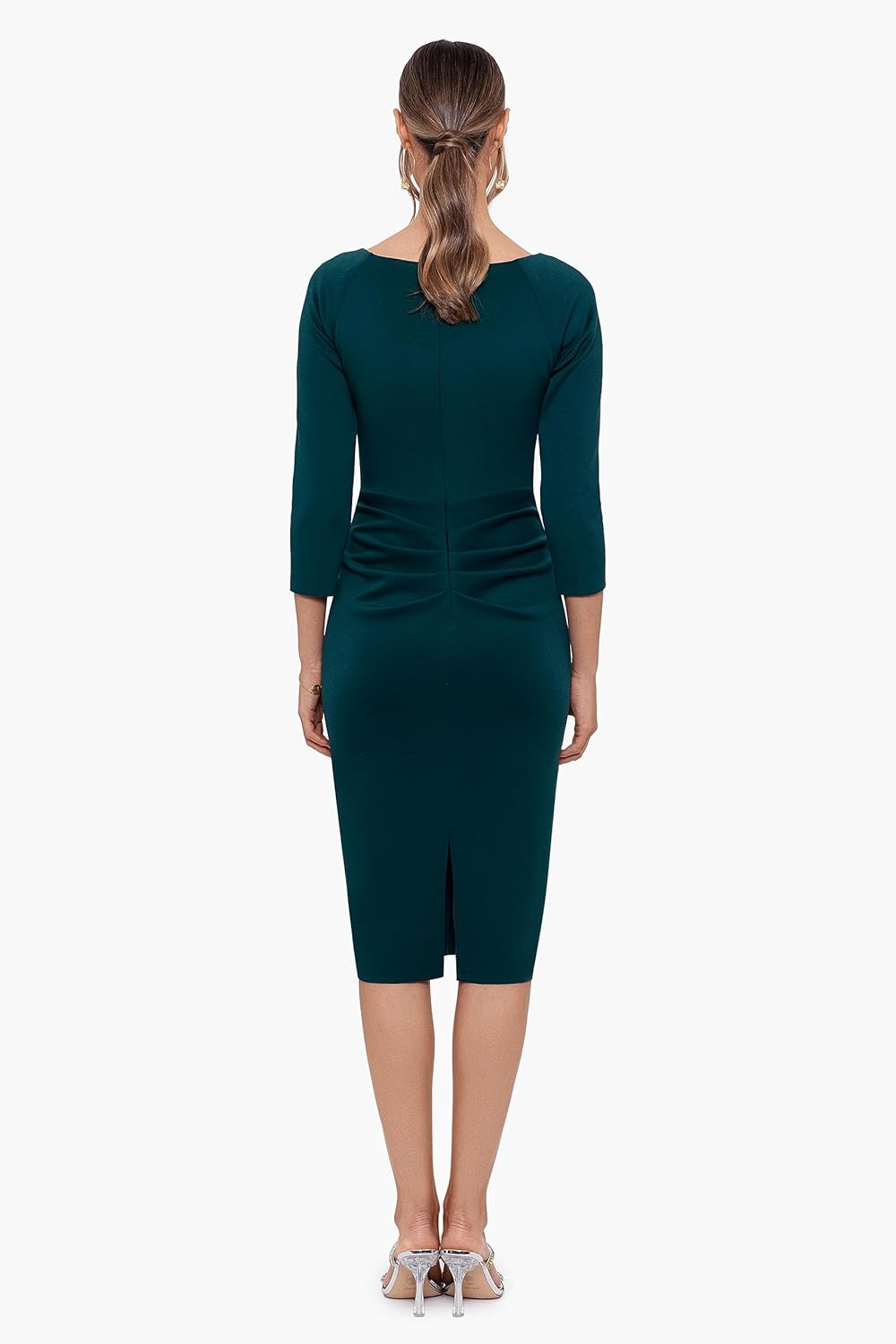 Xscape Womens Xscape Women's Short, Scuba Crepe Dress, with Long Sleeves and Ruffle Detail