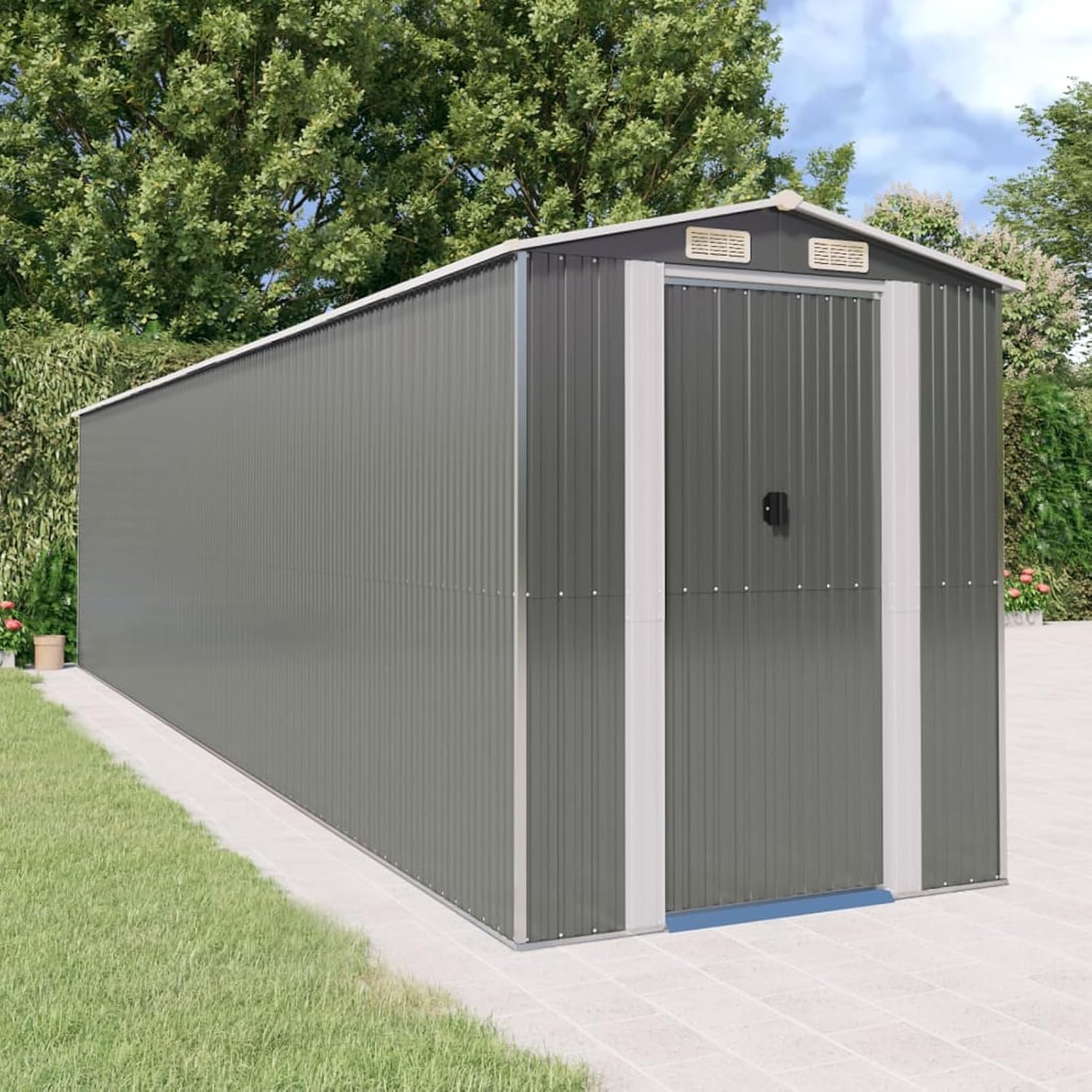 Garden Shed Garden Tool Storage Shed with Vent, Outdoor Galvanized Steel Storage House Storage Organizer with Door for Backyard, Garden, Patio, Lawn - Light Gray 75.6
