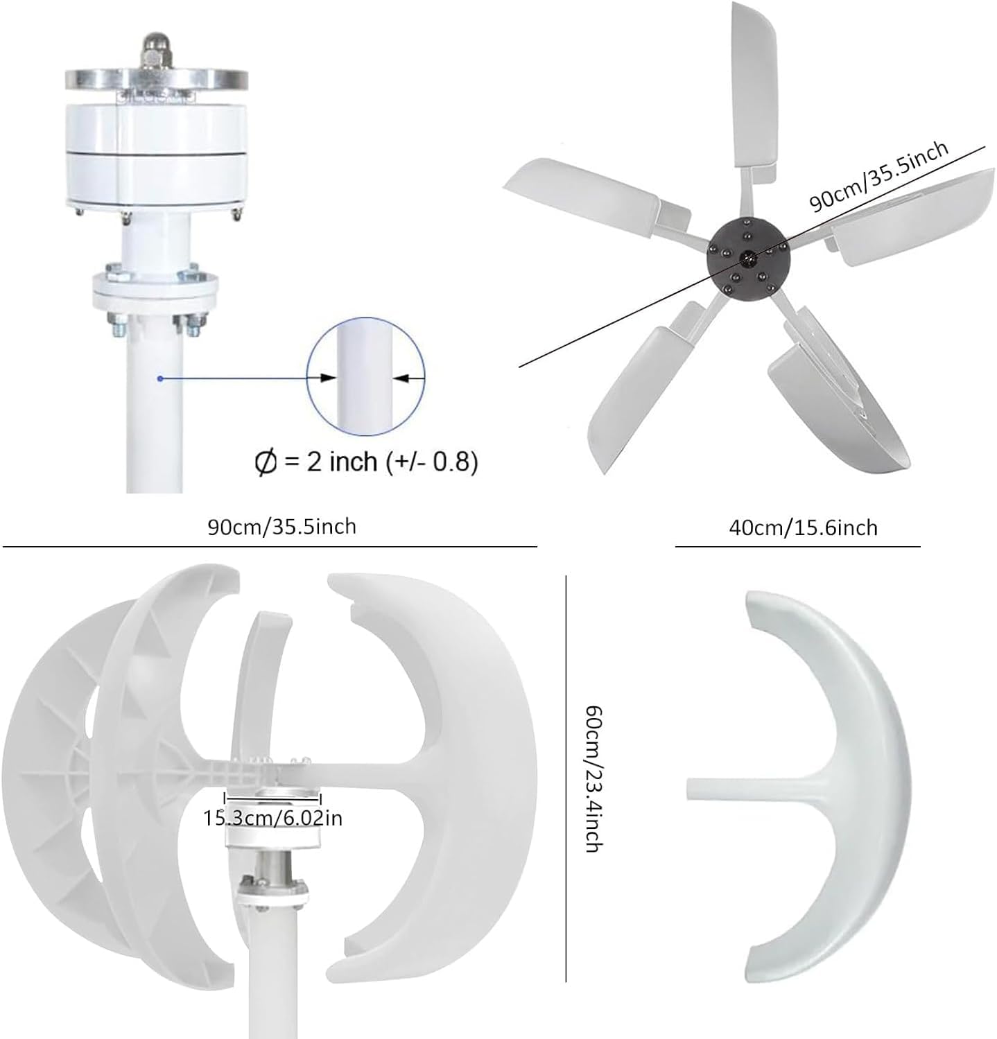 CAJUCA 4000W Wind Turbine Generator,220V 5 Blade Wind Vertical Generator,3 Phase AC Permanent Magnet Generator,Wind Turbine Kit with Controller