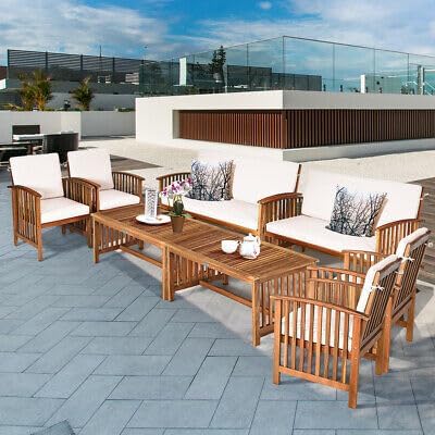 Compatible with 8PCS Patio Acacia Wood Furniture Set Conversation Coffee Table w/White Cushion Size : 53
