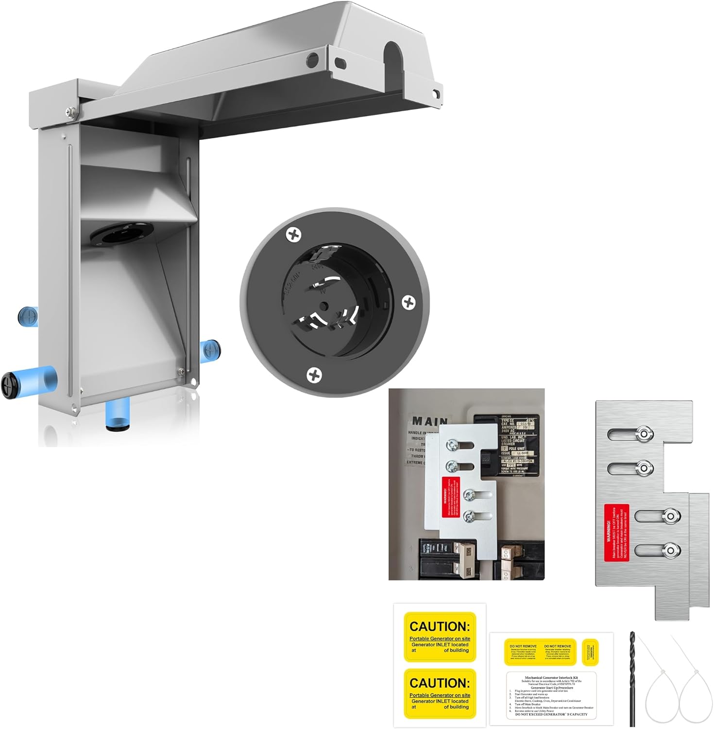50A Generator Setup SS2-50P Power Inlet Box with Interlock Kit (suiable for Cutler Hammer Vetical CH series150/200A Panel), Safety Solution for homeowners During Outage