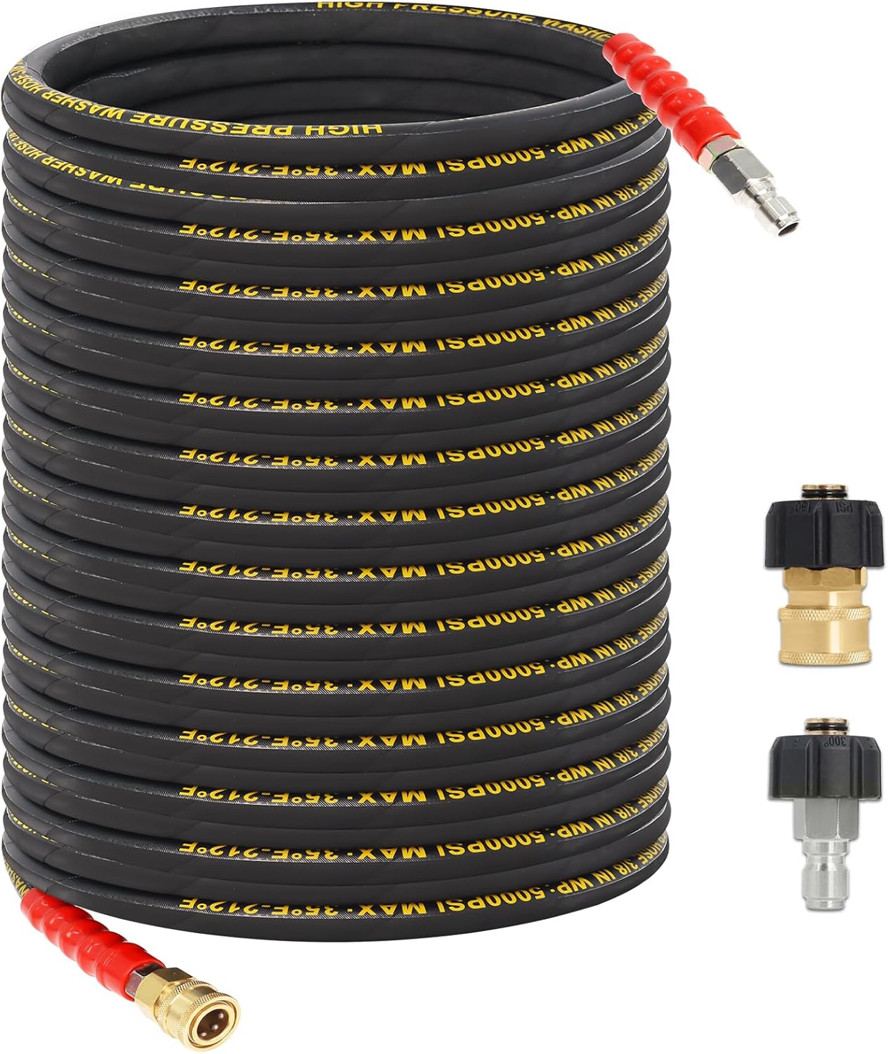 100FT Pressure Washer Hose 3/8''- 5000 PSI High Tensile Wire Braided Kink Resistant Power Washer Hoses Extension, Hot & Cold Water Max 140°F with 2 Pcs M22-14mm 3/8
