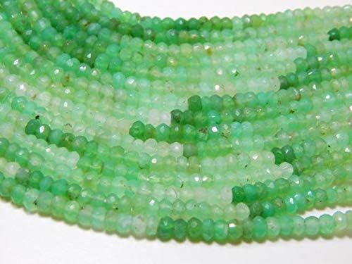 13 inch natural beads strand of 4mm faceted rondelle shaded chryosprase gemstone beads for DIY jewelry - necklace, bracelet, earring, ring.