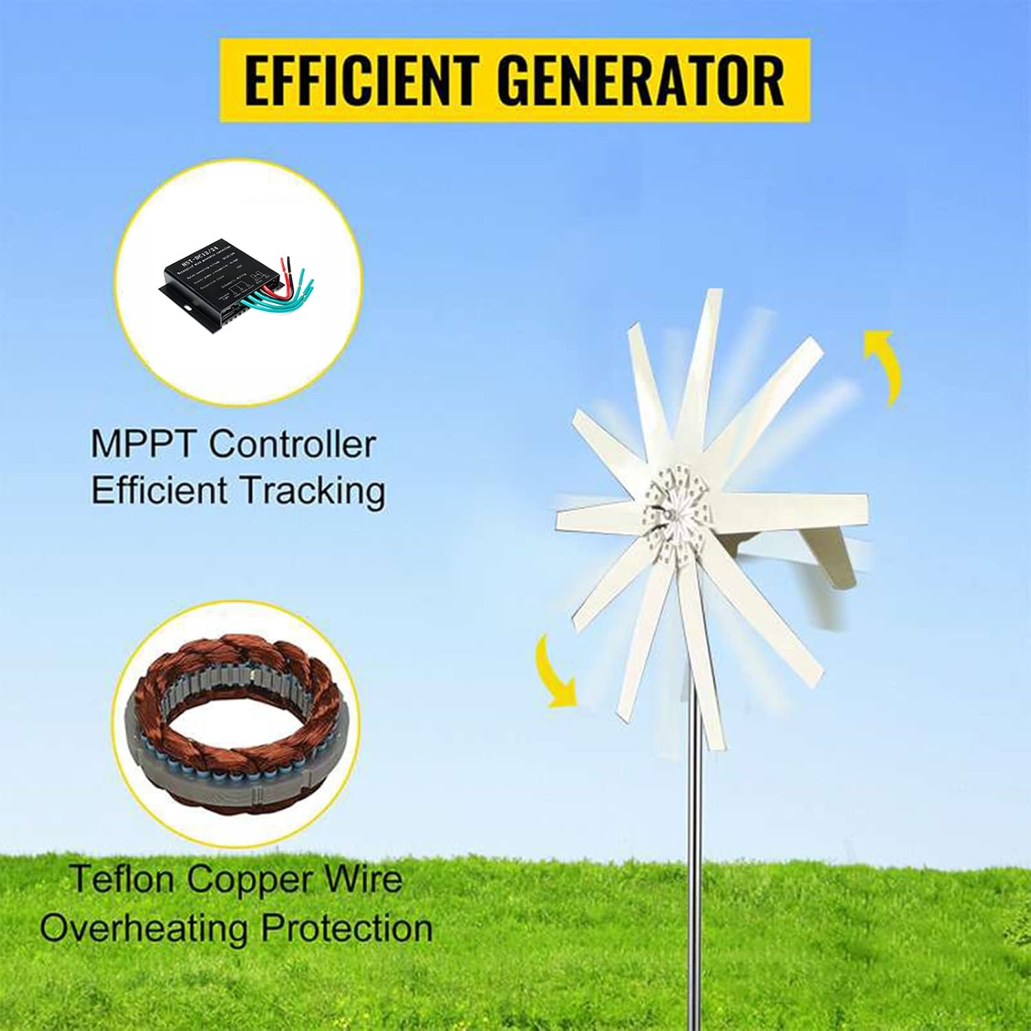 12000W Wind Turbine Generator Kit with 10 Blade Wind Generator Kit with Controller for Windmill Generator Suit for Turbine Generator 12V 24V