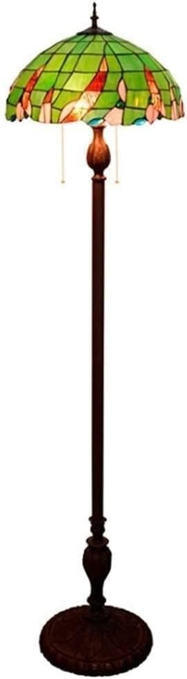 Tiffany-Style Floor Lamp Standlamp Pastoral Green Antique Tiffany-Style Art Stained Glass Floor Lamp for 16 Inch Bedroom Standlightwith Foot Switch + Zip Switch Floor Floo
