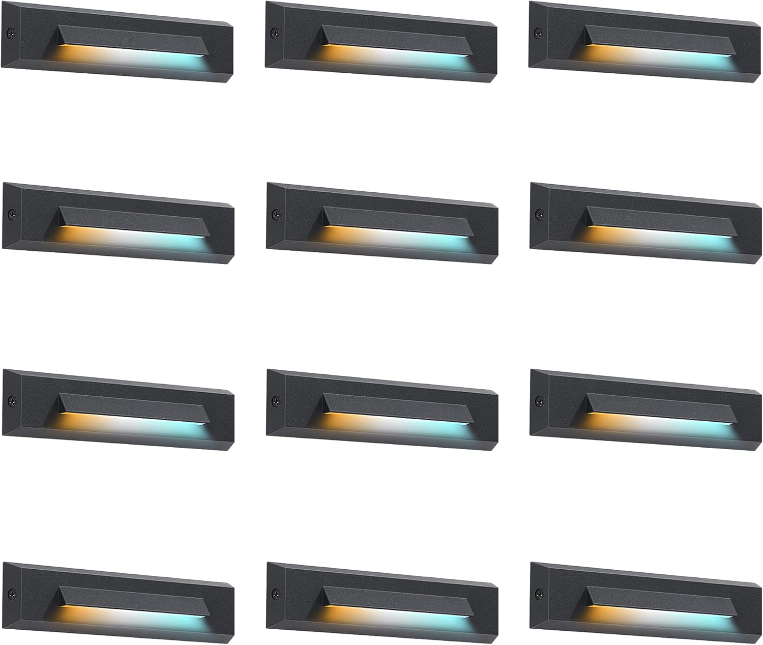 CLOUDY BAY [12 Pack] 3 Color Low Voltage 12-24V LED Step Lights Outdoor,2.5W Landscape Cutoff Stair Riser Light,Deck Step Lights Exterior Accent Lighting Fixtures,Wet Location,Black