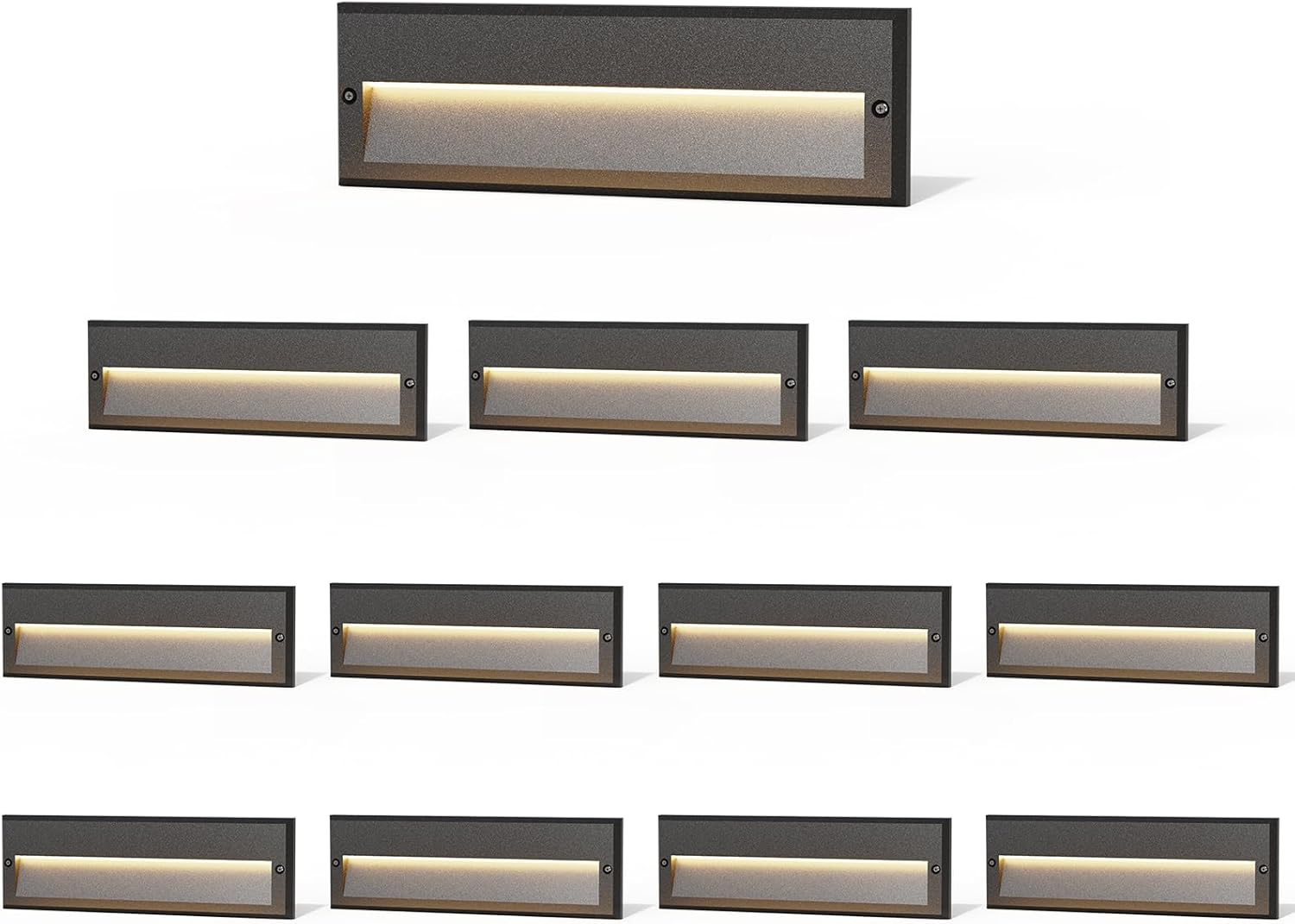 GOODSMANN Low Voltage Step Lights Kits 12PK 10.6 Inch Outdoor 12V AC Landscape Stair Lights Wired 6W LED Electric Outdoor Deck Lighting Black Metal 122 Lumens 3000K Warm White with Cable Connectors