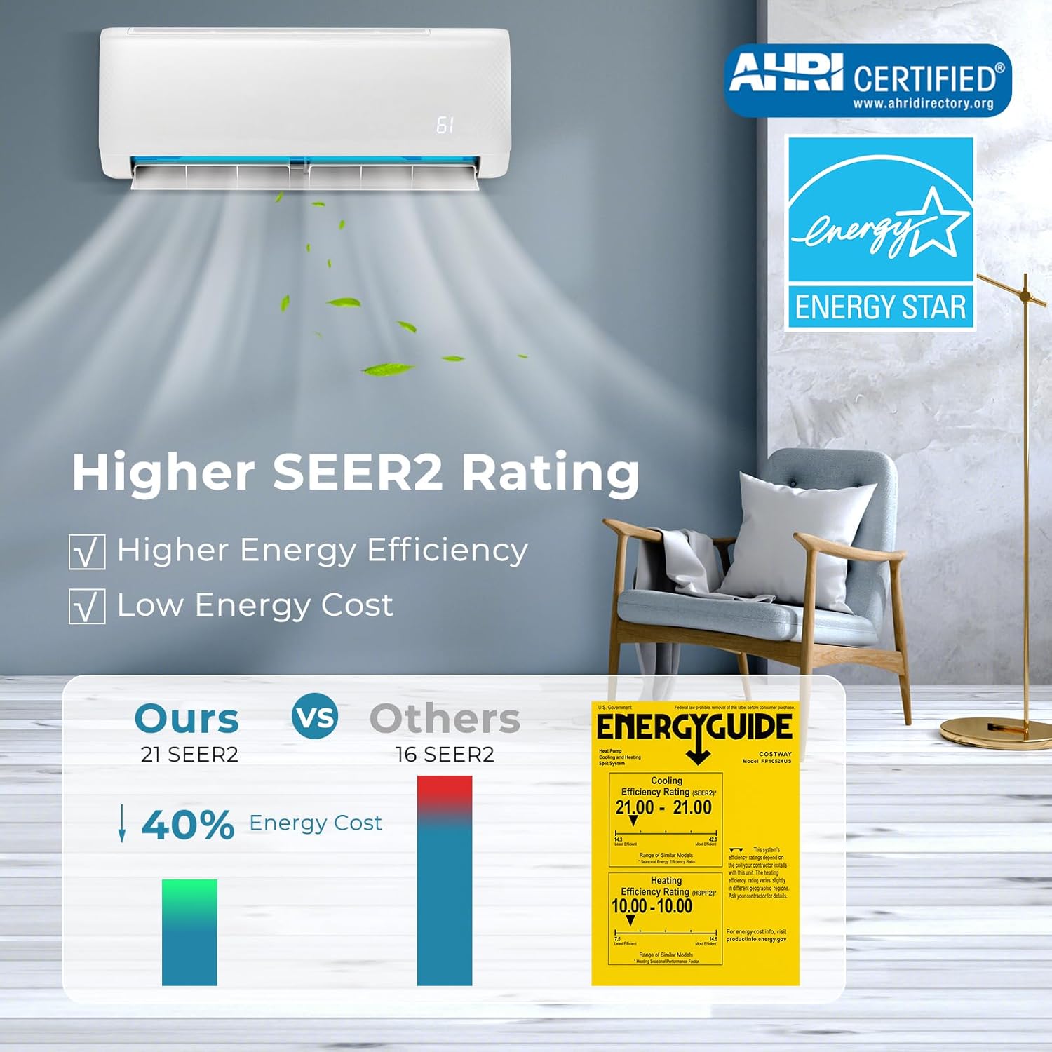 DORTALA 24000 BTU Mini Split Air Conditioner & Heater, 21 SEER2 208-230V Pre-Charged Inverter Heat Pump System, Wall Mounted Ductless AC Unit with Energy Star, Remote, Compatible with Alexa