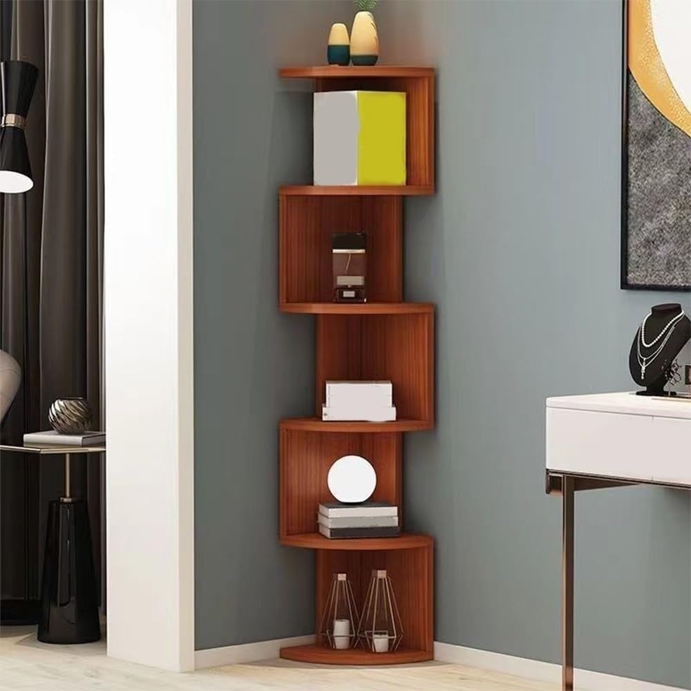 Wall Mount Floating Corner Shelf, 5-Tier Square Floating Corner Bookshelf, Plant Shelf for Bedroom, Living Room, Bathroom, Home Office(Brown)